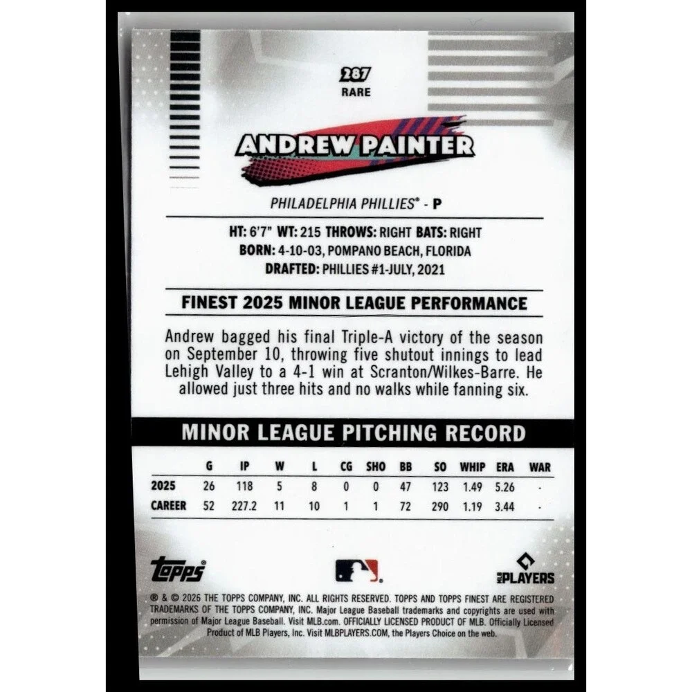 2026 Topps Finest Andrew Painter #287 Philadelphia Phillies RARE
